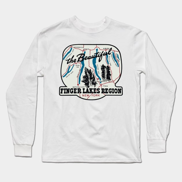 Vintage Style Finger Lakes Long Sleeve T-Shirt by zsonn